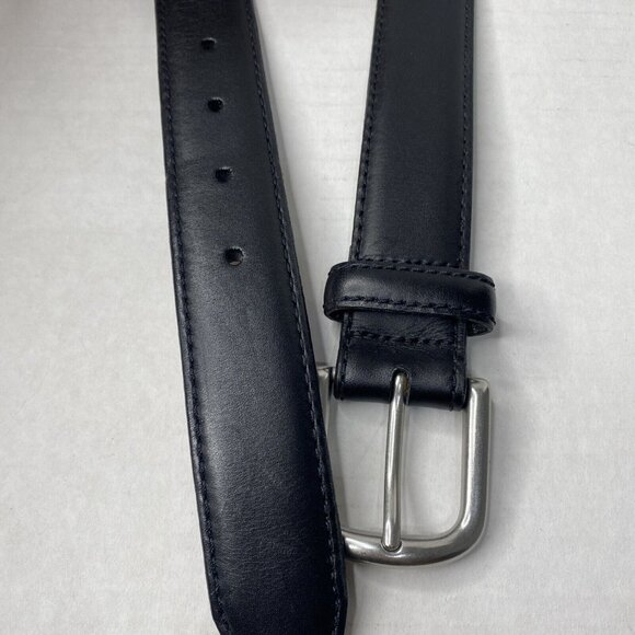 LL Bean Mens Black Leather Belt Sz 40 Silver Buckle 1" Wide 280923 Made in USA - Picture 4 of 6